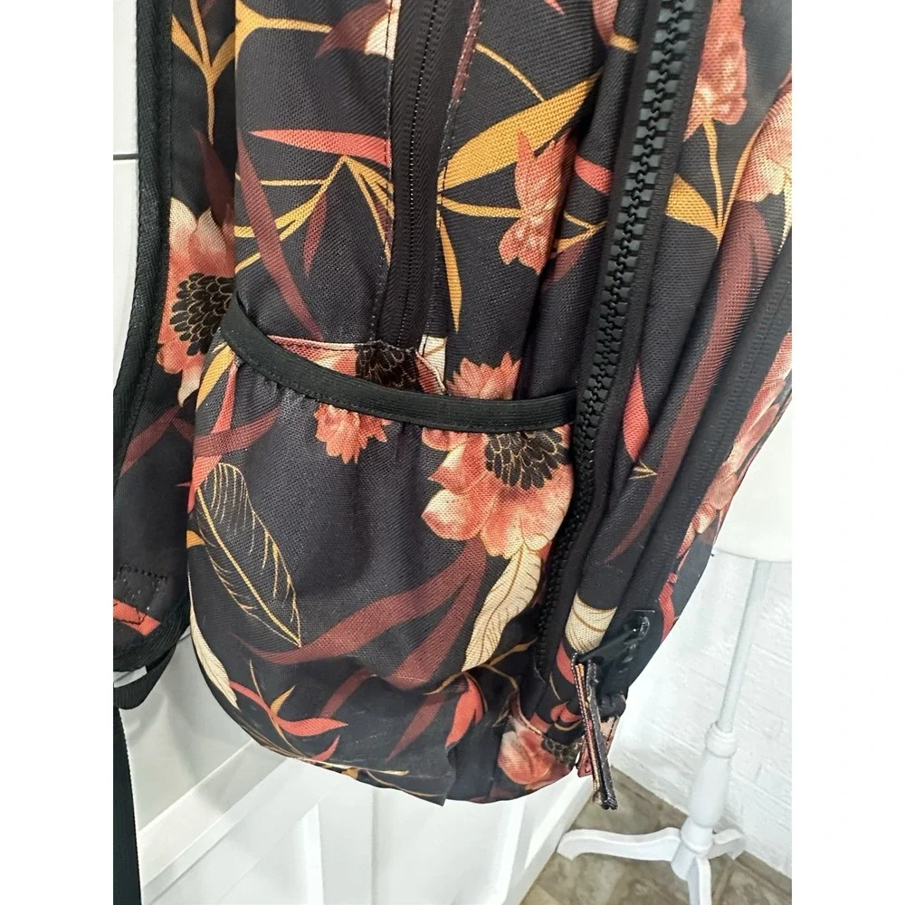 Billabong Roadie Black & Orange Tropical Floral Print Large Backpack 18